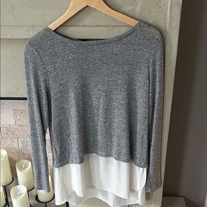 LOFT Gray and White Long Sleeve Layered Top
